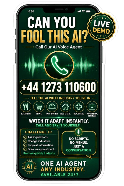 Call +44 1273 110 600 — Live AI Voice Agent demo